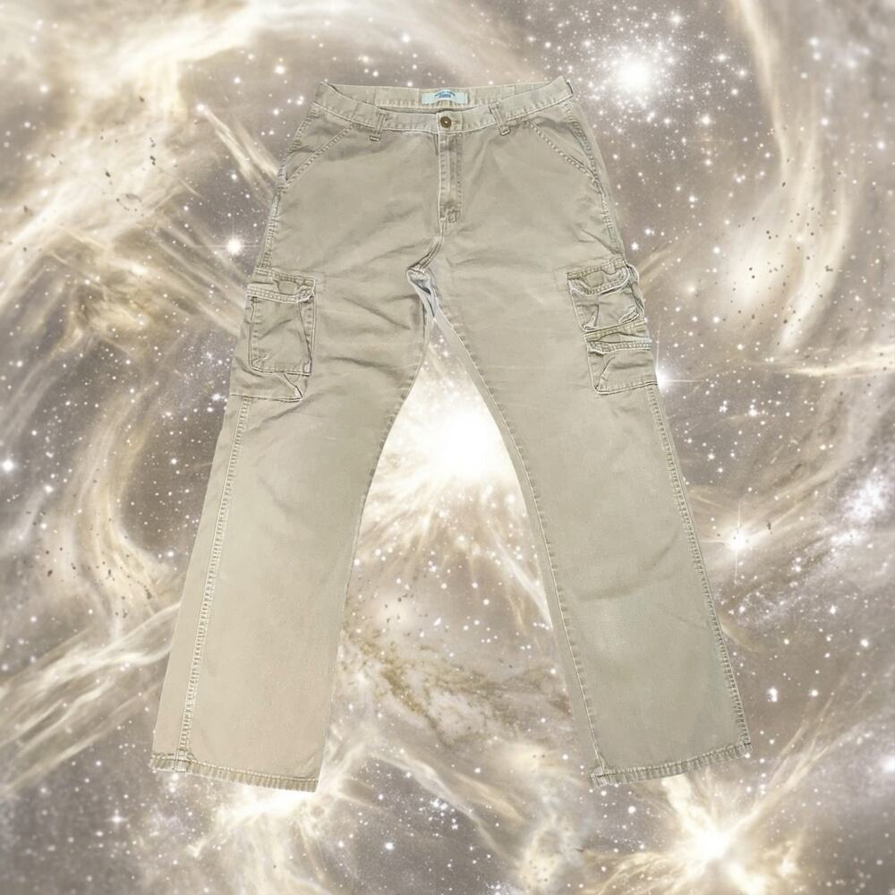 Wrangler Mens Tan Khaki Cargo Pants 33x32 Loose Fit Workwear